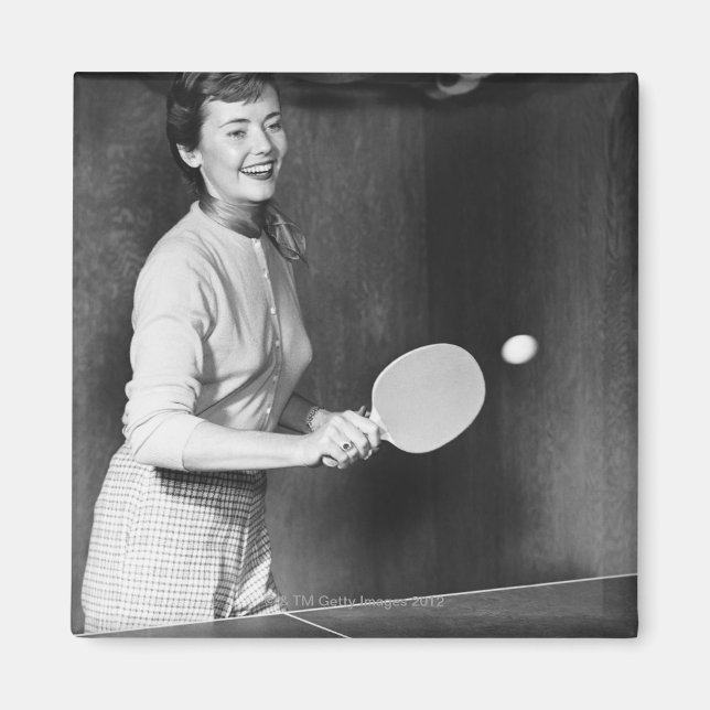 Woman Spela Bord Tennis Magnet (Framsidan)