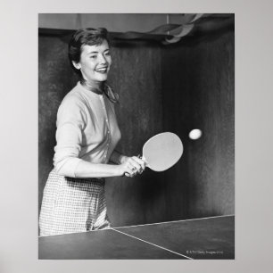 Woman Spela Bord Tennis Poster