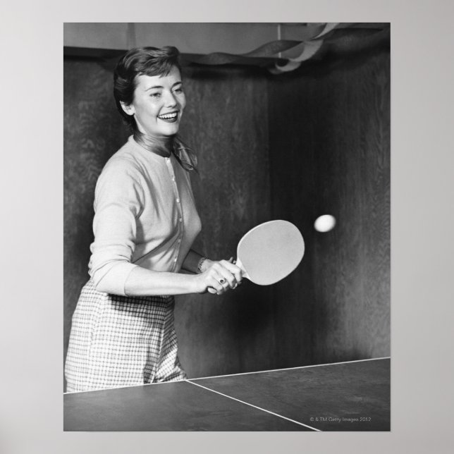 Woman Spela Bord Tennis Poster (Framsidan)