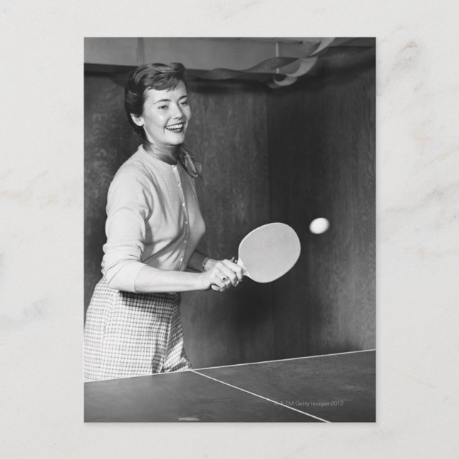 Woman Spela Bord Tennis Vykort (Framsida)