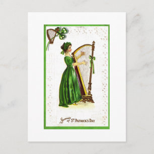 Woman Spela Harp Vykort