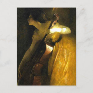 Woman Speling Cello Vykort