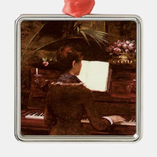 Woman Speling Piano Julgransprydnad Metall (Framsidan)