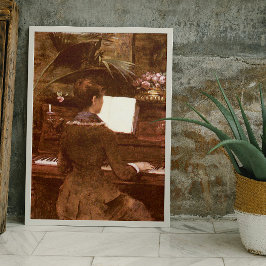 Woman Speling Piano Poster