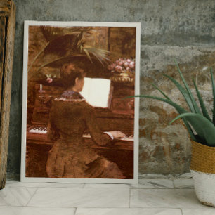 Woman Speling Piano Poster