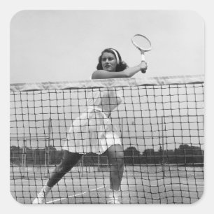 Woman Spelning Tennis Fyrkantigt Klistermärke