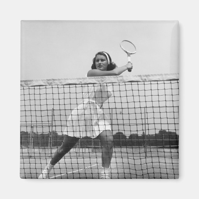 Woman Spelning Tennis Magnet (Framsidan)