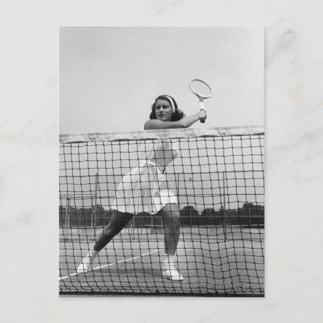 Woman Spelning Tennis Vykort (Framsida)