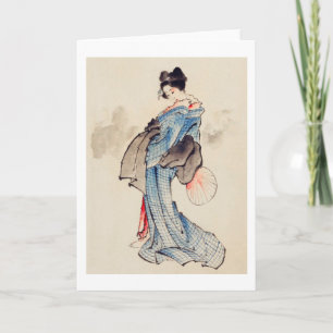 Woman Stands med Fläkt, Hokusai Kort