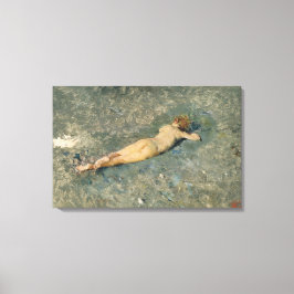 Woman Sunbad på stranden i Portici Canvastryck