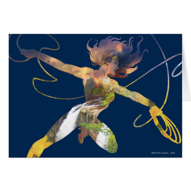  Woman Sunset Waterfall Silhouette Hälsningskort (Framsidan Horizontal)