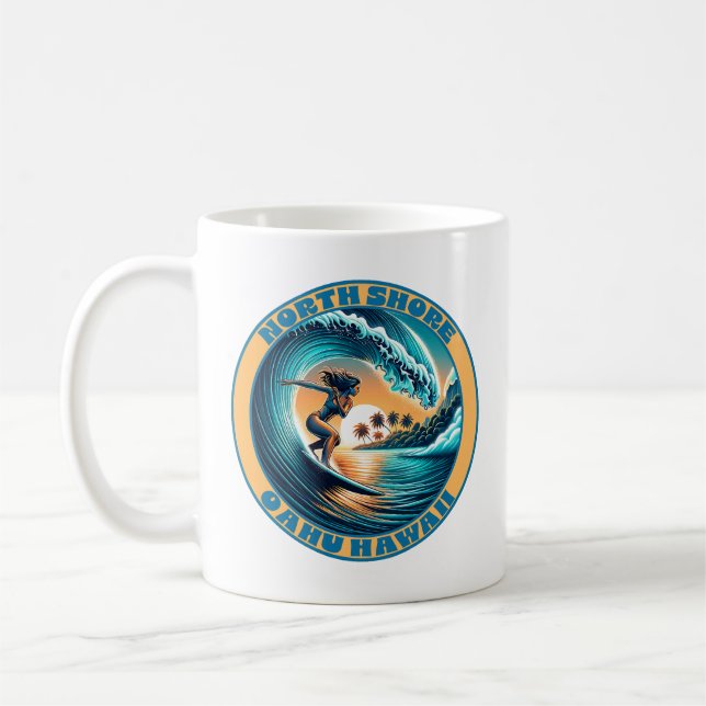 Woman Surfer North Shore Oahu Hawaii Kaffemugg (Vänster)
