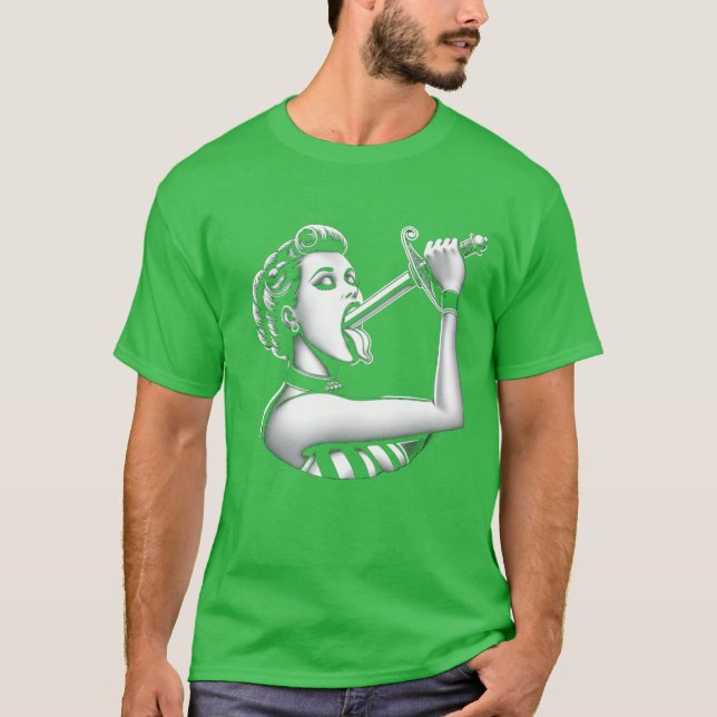 Woman Swallowing Sword Side Show Carnival boy T Shirt (Framsida)