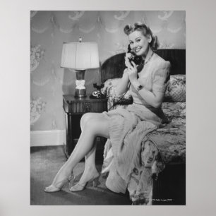 Woman Talking på Mobil Poster