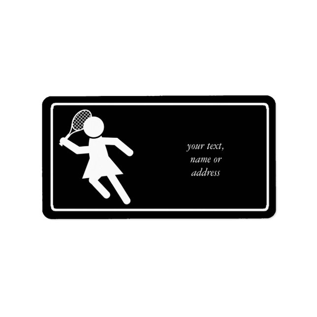 Woman Tennis Player - Tennis Symbol (på svart) Adressetikett (Framsidan)
