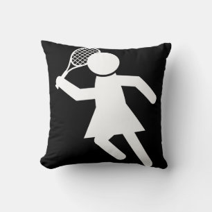 Woman Tennis Player - Tennis Symbol (på svart) Kudde