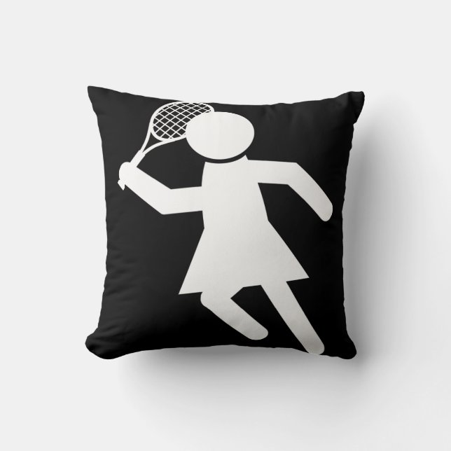 Woman Tennis Player - Tennis Symbol (på svart) Kudde (Framsida)