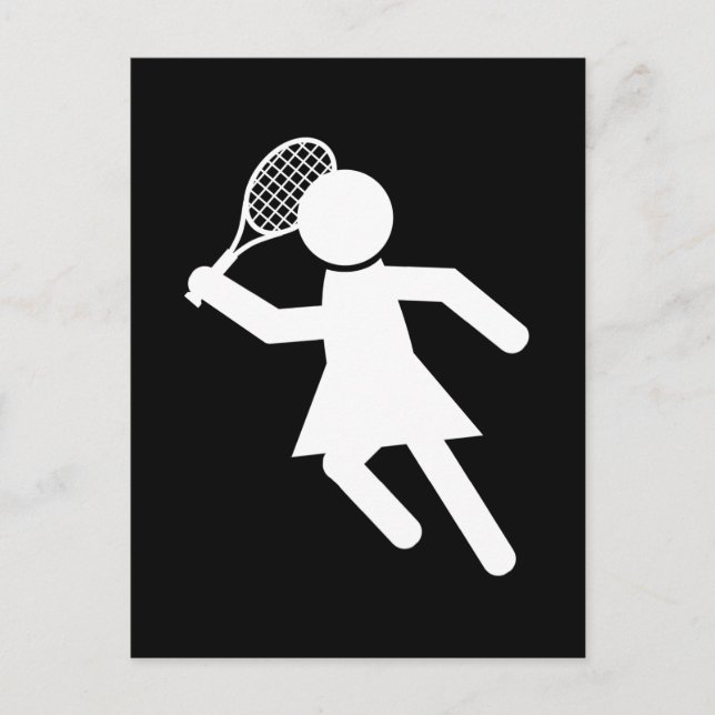 Woman Tennis Player - Tennis Symbol (på svart) Vykort (Framsida)