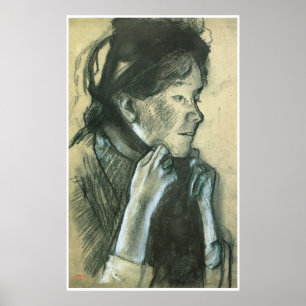 Woman Tying Rosett band på Hat, Edgar Degas Poster