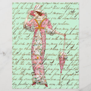 Woman Umbrella Old Script Writing för vintage 1900