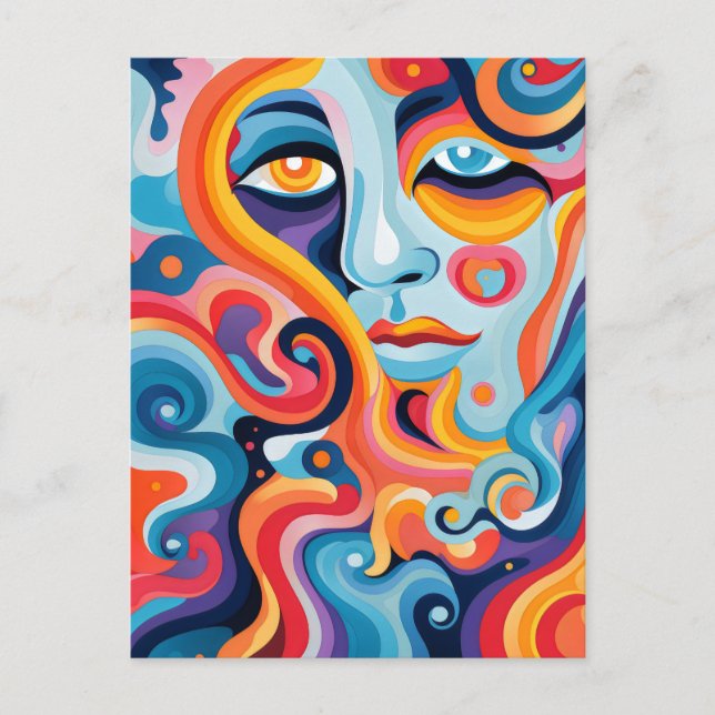 Woman Vibrant Whirl of Känslor Vykort (Framsida)