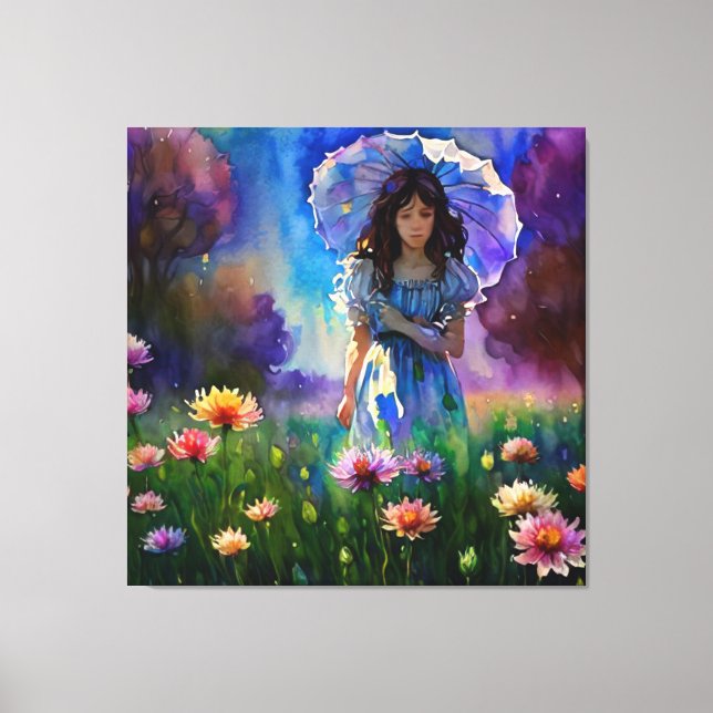 *~ Woman Vild Flower Fält AP56 parasol Canvastryck (Framsida)