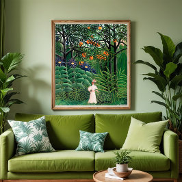 Woman Walking i en exotisk skog Poster