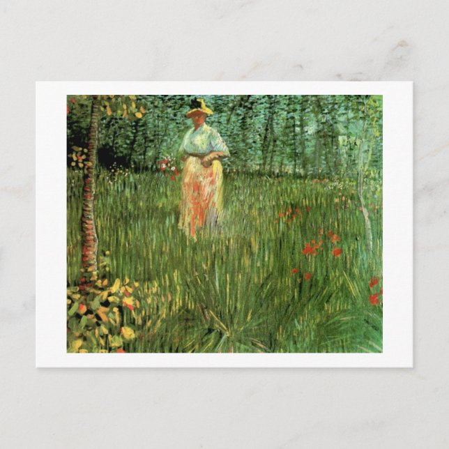 Woman Walking in a Garden Van Gogh Fine Art Vykort (Framsida)