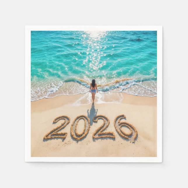 Woman Walking On a 2026 Beach Pappersservett (Framsidan)