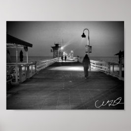Woman Walking on the Pier. in San Clemente B&W Poster