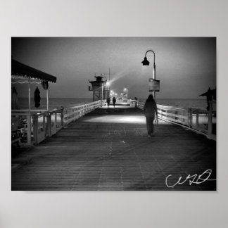 Woman Walking on the Pier. in San Clemente B&W Poster
