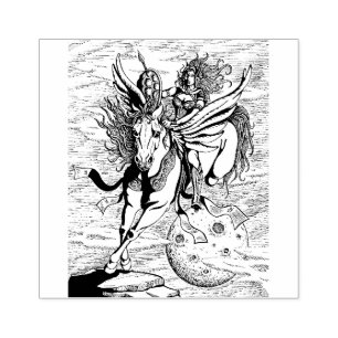 WOMAN WARRIOR, FLYING HORSE PEGASUS FANTASY HERO STÄMPEL