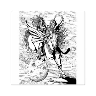 WOMAN WARRIOR, FLYING HORSE PEGASUS FANTASY HERO STÄMPEL