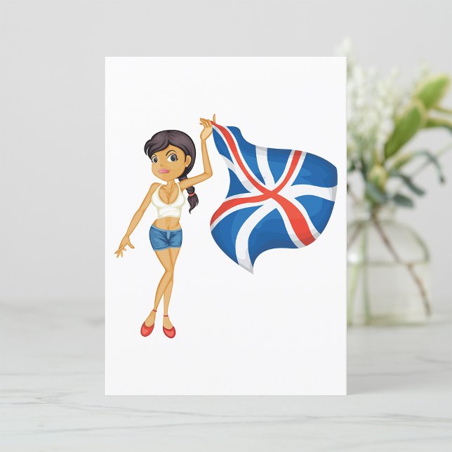 Woman Waving A Union Jack Flag Invitation Inbjudningar (Skapare uppladdad)