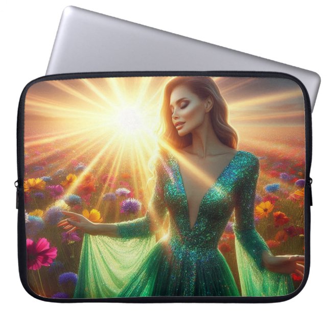 Woman Wearing a Green Dress Laptop Electronics Bag Fodral (Framsidan)