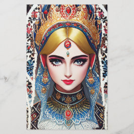 Woman Wearing an Ornate Guld Headdress Brevpapper