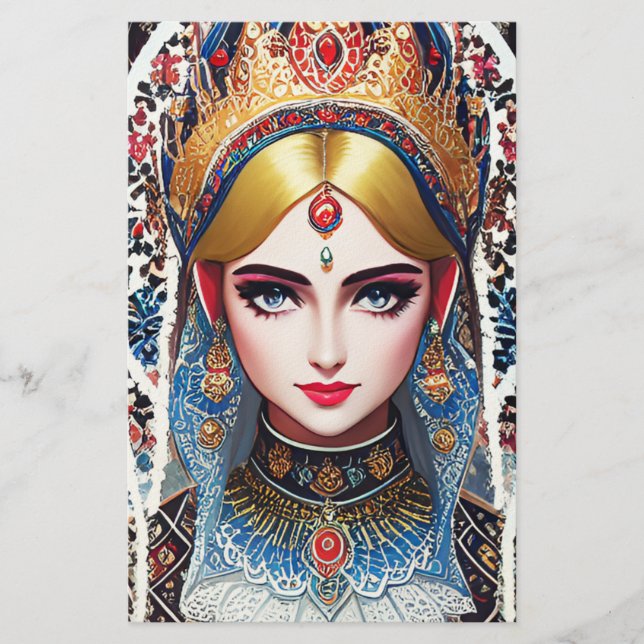 Woman Wearing an Ornate Guld Headdress Brevpapper (Framsida)