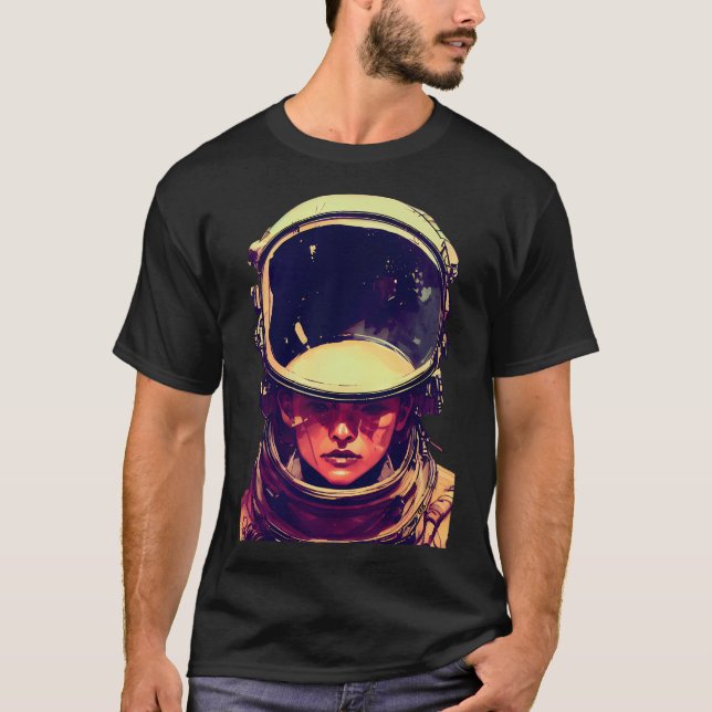 Woman Wearing Astronaut Helmet T Shirt (Framsida)