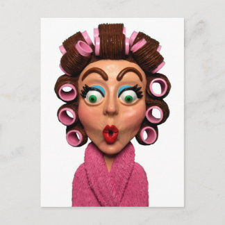 Woman Wearing Curlers Vykort