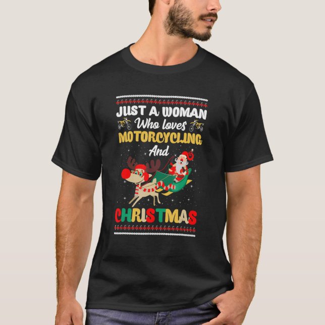 Woman who loves Motorcycles and Christmas Fan Xmas T Shirt (Framsida)