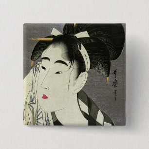 Woman Wiping Sweat Utamaro Bra Japansk konst Knapp