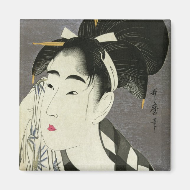 Woman Wiping Sweat Utamaro Bra Japansk konst Magnet (Framsidan)