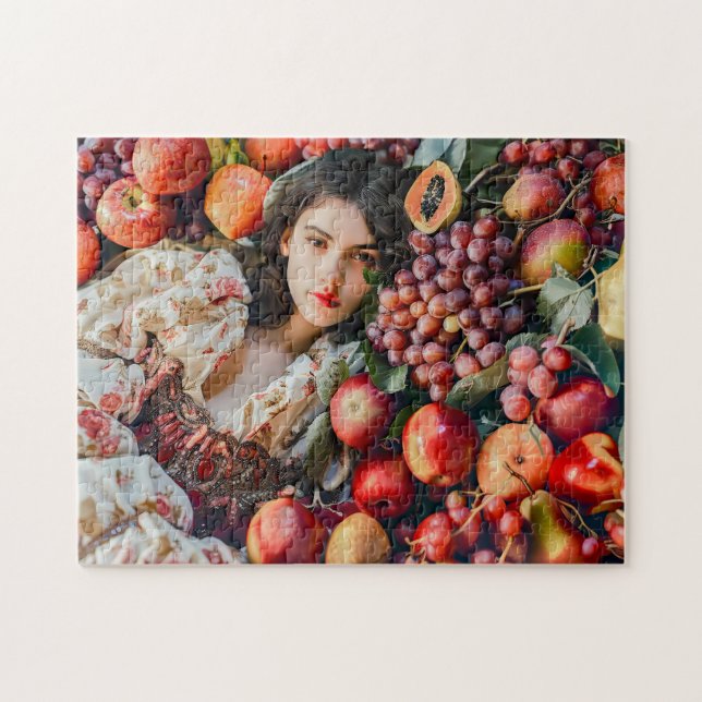 Woman with apples and grapes pussel (Horisontell)