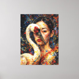 Woman with Crane Bird Colorful Splatter Canvastryck
