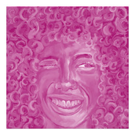Woman with Curly Hair in Pink Fototryck