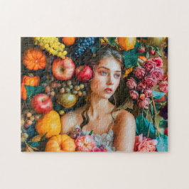 Woman with grapes and floral arrangement pussel