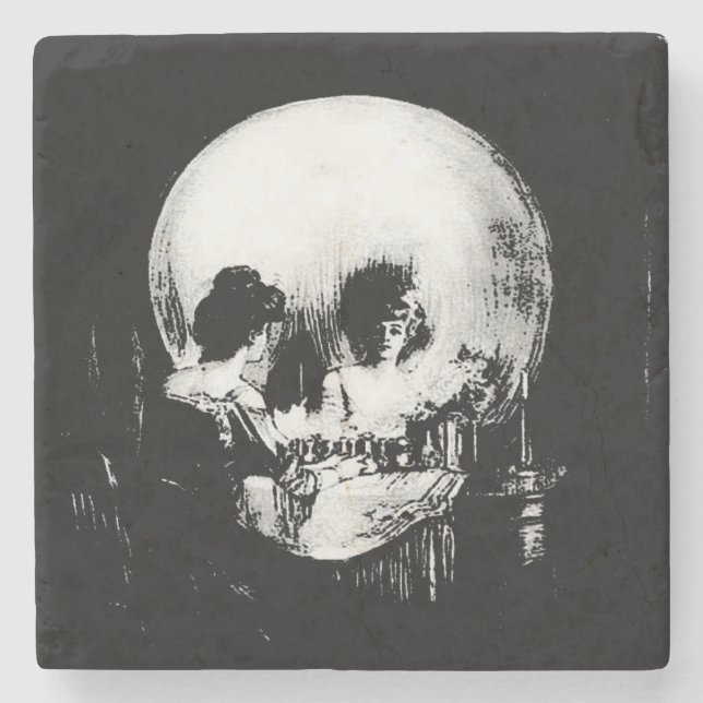 Woman with Halloween Skull Reflection In Mirror Stenunderlägg (Framsidan)