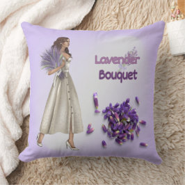 Woman with Lavender Bouquet Throw Pillow Kudde