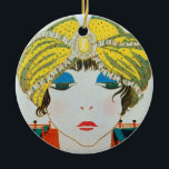 WOMAN WITH ORIENTAL YELLOW TURBAN / BLUE SAPPHIRE JULGRANSPRYDNAD KERAMIK<br><div class="desc">Vibrant , classy French Art Deco high fashion illustration. Portrait of a beautiful young elegant lady wearing a yellow oriental hat with feathers in black white , yellow , blue red colors .Cool , modern and artistic design.It is also a beautiful for Christmas, holiday, special occasions, birthday parties , New...</div>