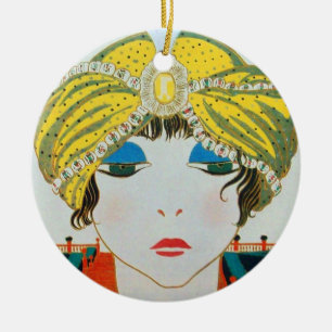 WOMAN WITH ORIENTAL YELLOW TURBAN / BLUE SAPPHIRE JULGRANSPRYDNAD KERAMIK